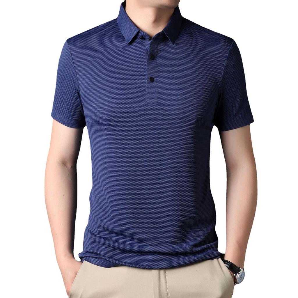 Новая мужская футболка в деловом стиле с короткими рукавами, свободная тонкая рубашка с лацканами, не требующая глажки, одежда для папы