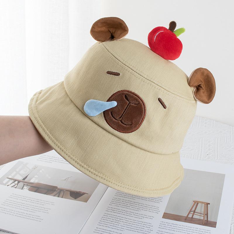 Capybara Apple Cartoon Sun Hat With Adjustable Brim For Summer Beach Leisure Girls