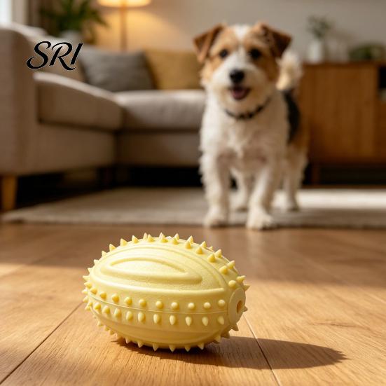 Bite-resistant Toy Dog Teething Toys with Spike Teeth Cleaning Ball Bite-Resistant Rugby Chew Interactive Sound for Small Medium Large Dogs