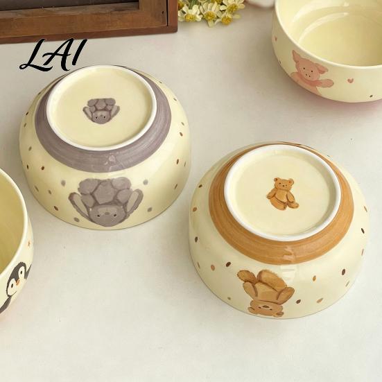 Everyday Use Kitchen Bowls Cute Animal Ceramic Bowl 400ml Large Capacity Soup Bowl for Rice Salad Oatmeal Gift Girls Breakfast And Dessert,