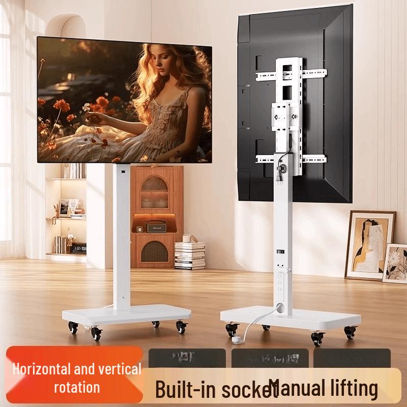Black Hand-Crank Mobile TV Stand for 65-100 Inch Displays