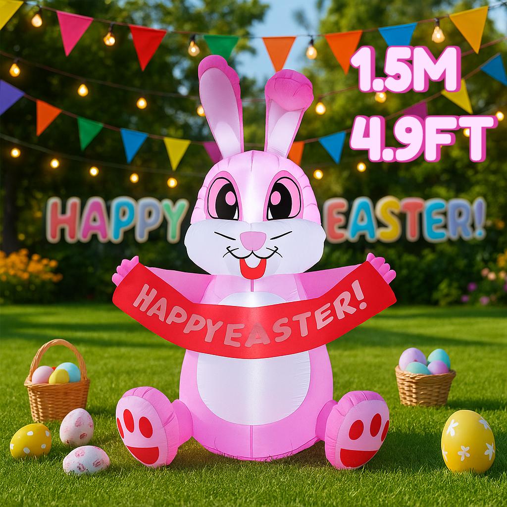 1,5 м / 4,9 фута Пасхальная надувная игрушка для самостоятельной сборки, кролик, тянущий баннер со светодиодной подсветкой, для улицы, сада, двора, праздничное украшение