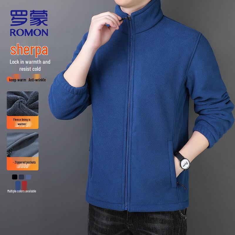 ROMON Men's Lamb Fleece Stand-Up Collar Jacket