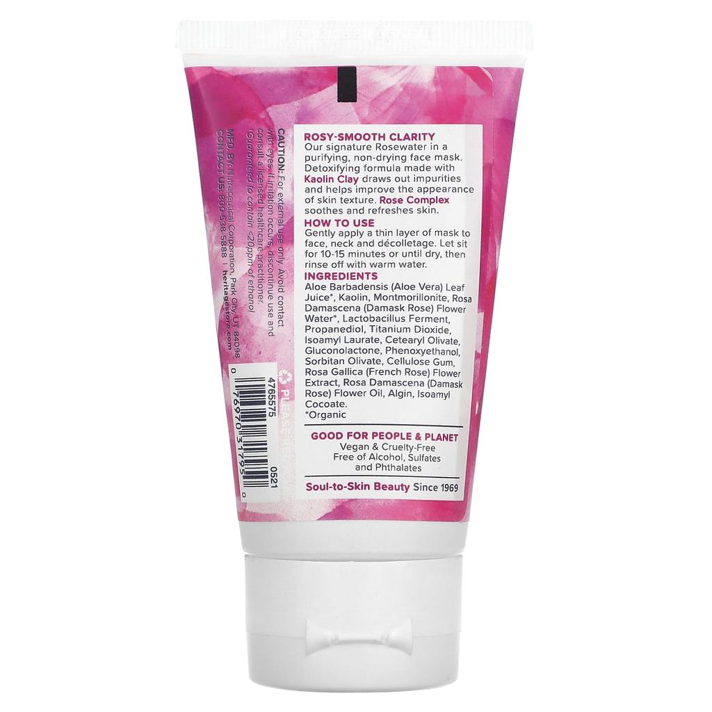 Heritage Store Rosewater Clay Mask, Dry and Combination Skin, 2 Oz (60 G)