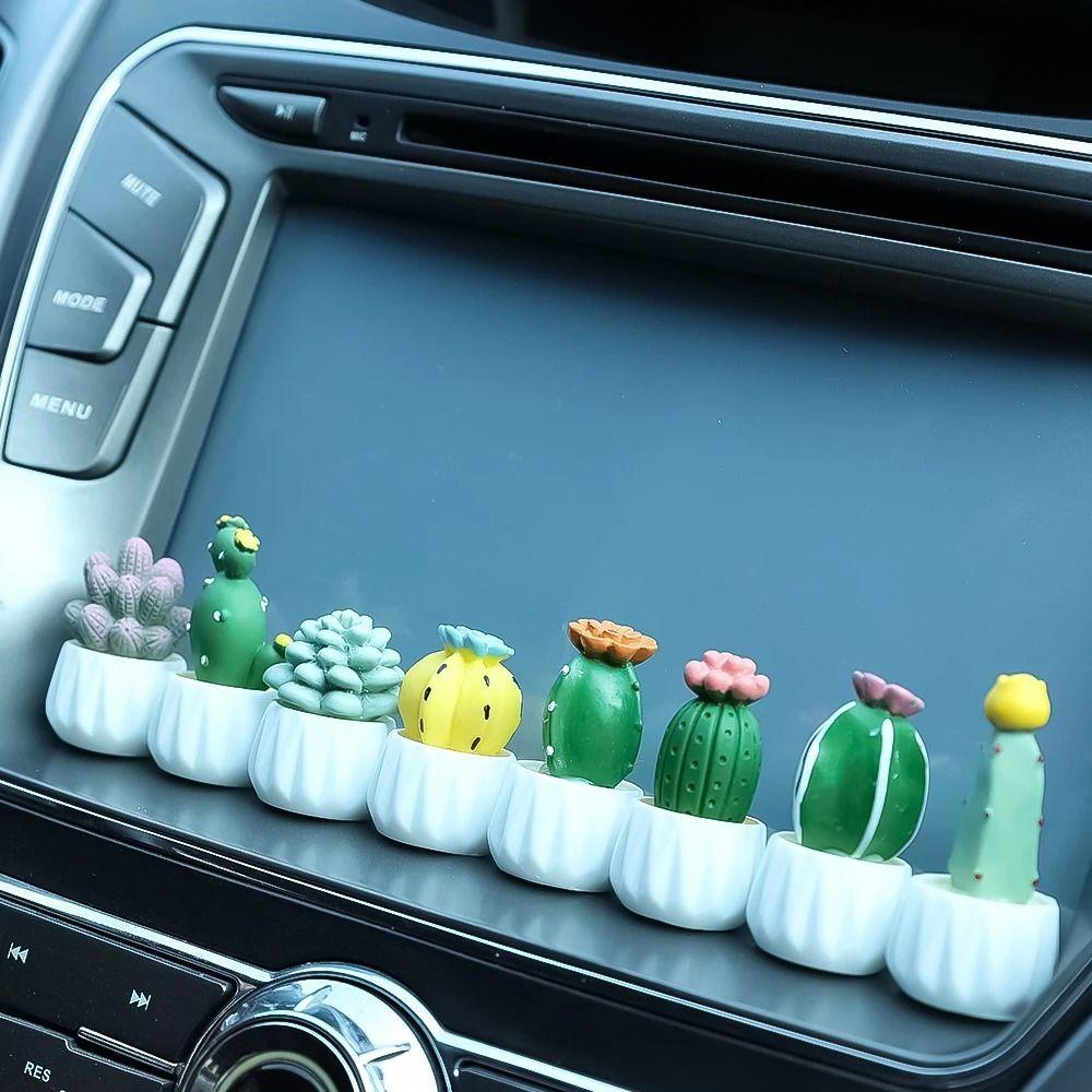 Mini Cute Succulent Plant Pots Resin Dollhouse Miniature Succulent Potted Cactus Car Ornament