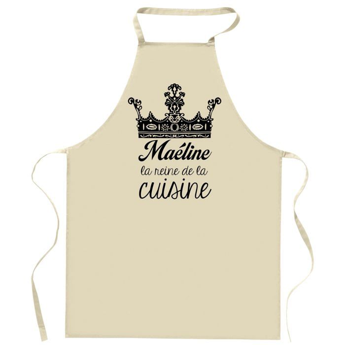 Tablier de cuisine - Maéline - Motif 'Reine de la Cuisine' - Coton résistant - Impression durable Made in France