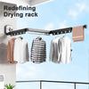 Non Perforated Suction Cup Stainless Steel Wall Mounted Telescopic Folding Clothes Drying Pole Balcony Hanger