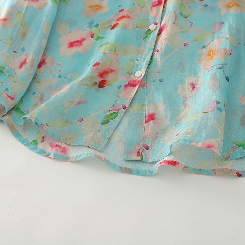 DIMANAF Новые женские топы больших размеров с цветочным принтом, рубашки, футболки, повседневная свободная блузка, осенний принт, хлопок, длинный рукав, на пуговицах