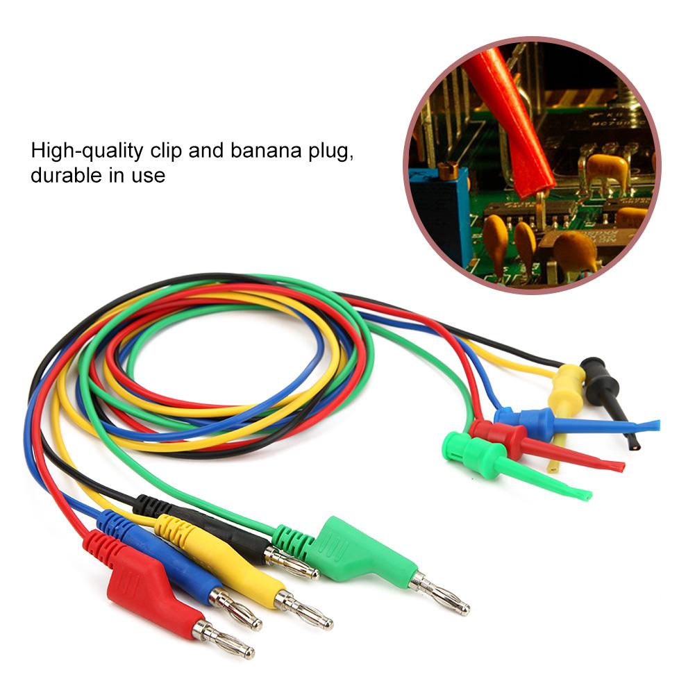 P1045 5Pcs 4mm 1m Stackable Banana Plug To Test Clip Multimeter Test Cable Wire Accessory