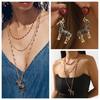 Pony Vintage Enamel Necklace Double-layer Beaded Chain Choker Bohemian Collarbone Chain  Women