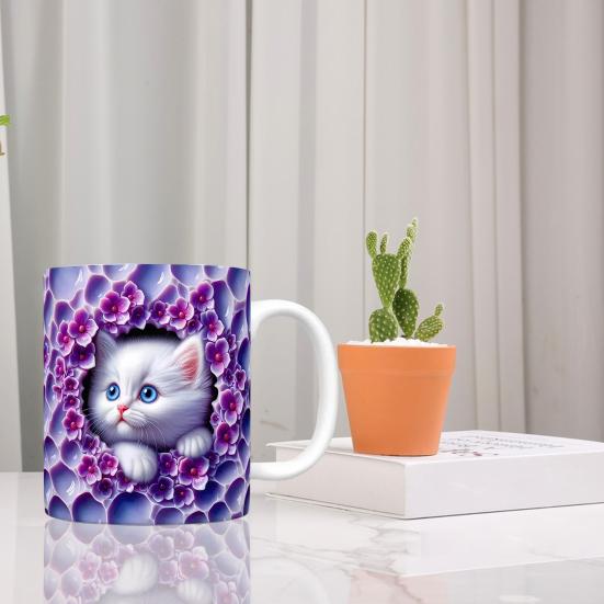 Cat Ceramic Mug 11 Oz Ceramic Drinking Mug Classic 3D Bookshelf Water Cup Christmas Cat Lovers Gift
