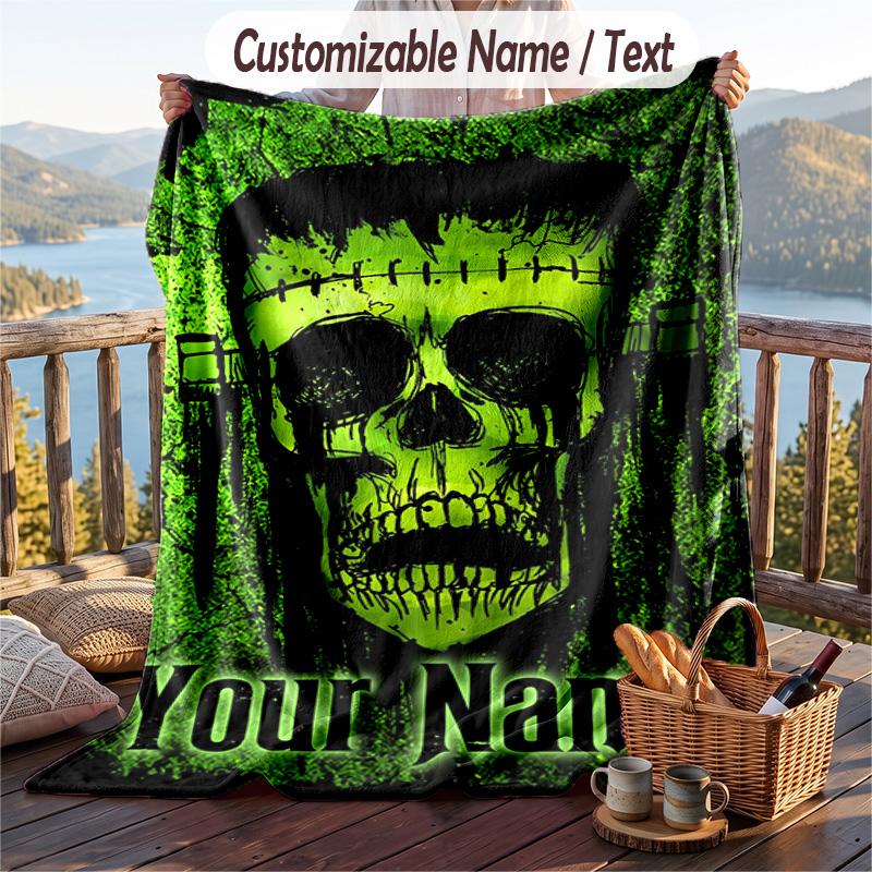 Custom Text Flannel Throw Blanket, Lightweight Cozy Bed Sofa BlanketFrankenstein's Monster