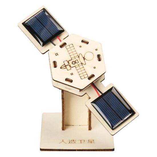 1 Set DIY Solar Artificial Satellite Model Kit Educational Handmade Wooden Puzzle Satellite Model Kids Science Exploration Projects STEM Toy Space