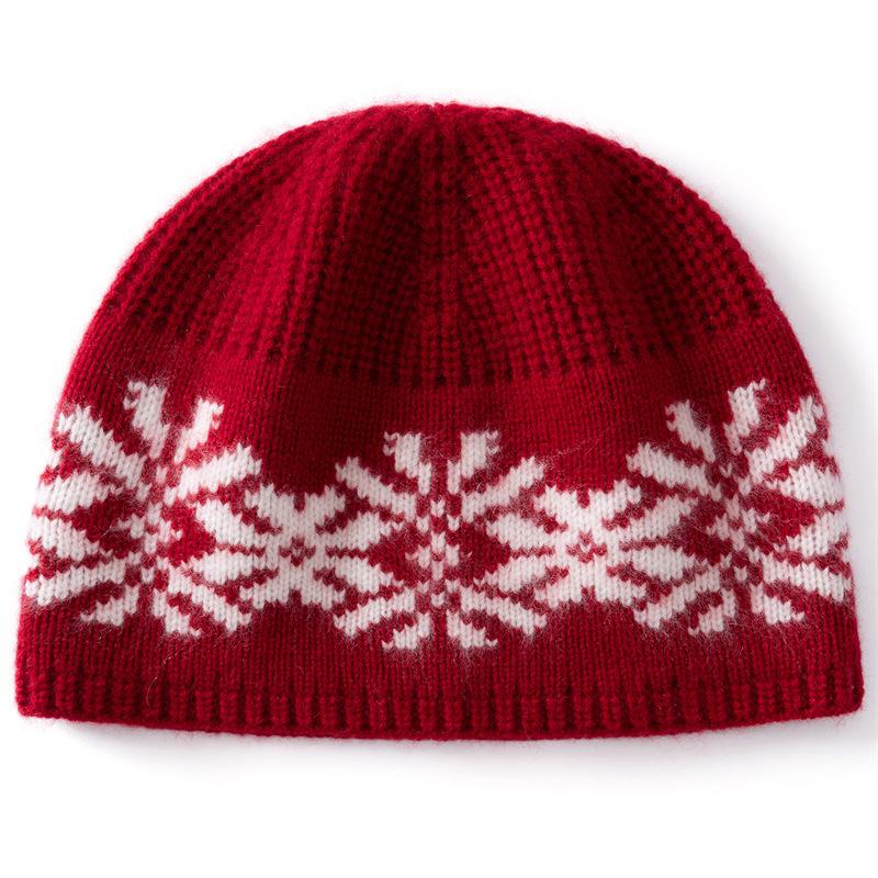France Paul Fair Island Jacquard Consinee pure cashmere knitted hat bag head cold hat thin face show face small bucket hat