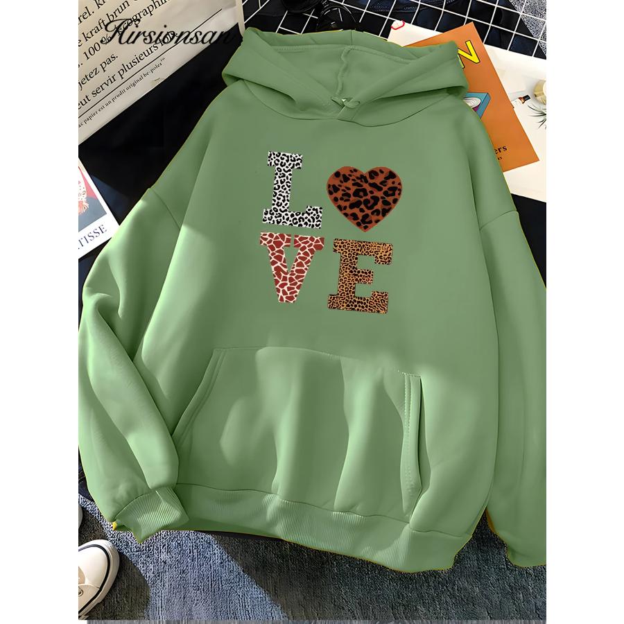 Свитшот Hirsionsan Love Letter Print для женщин 2023 года, новые зимние мягкие повседневные свободные теплые женские толстовки с капюшоном, флисовая женская одежда