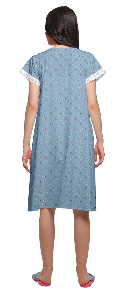 Moomaya Женская ночная рубашка с короткими рукавами и хлопковой кружевной каймой с принтом