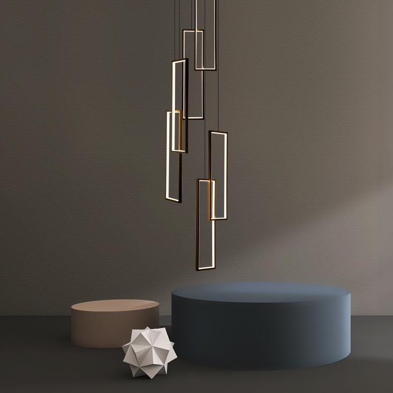 Modern LED Stair Long Chandelier Geometry Villa Duplex Pendant Lamps Luster Luxury Loft Living Room Hanging Light Fixture