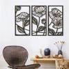 3 Panel Stunning Black Minimalist Metal Wall Hanging: Line Flower Modern Sculpture for Livingroom.Black Minimalist Line Flower