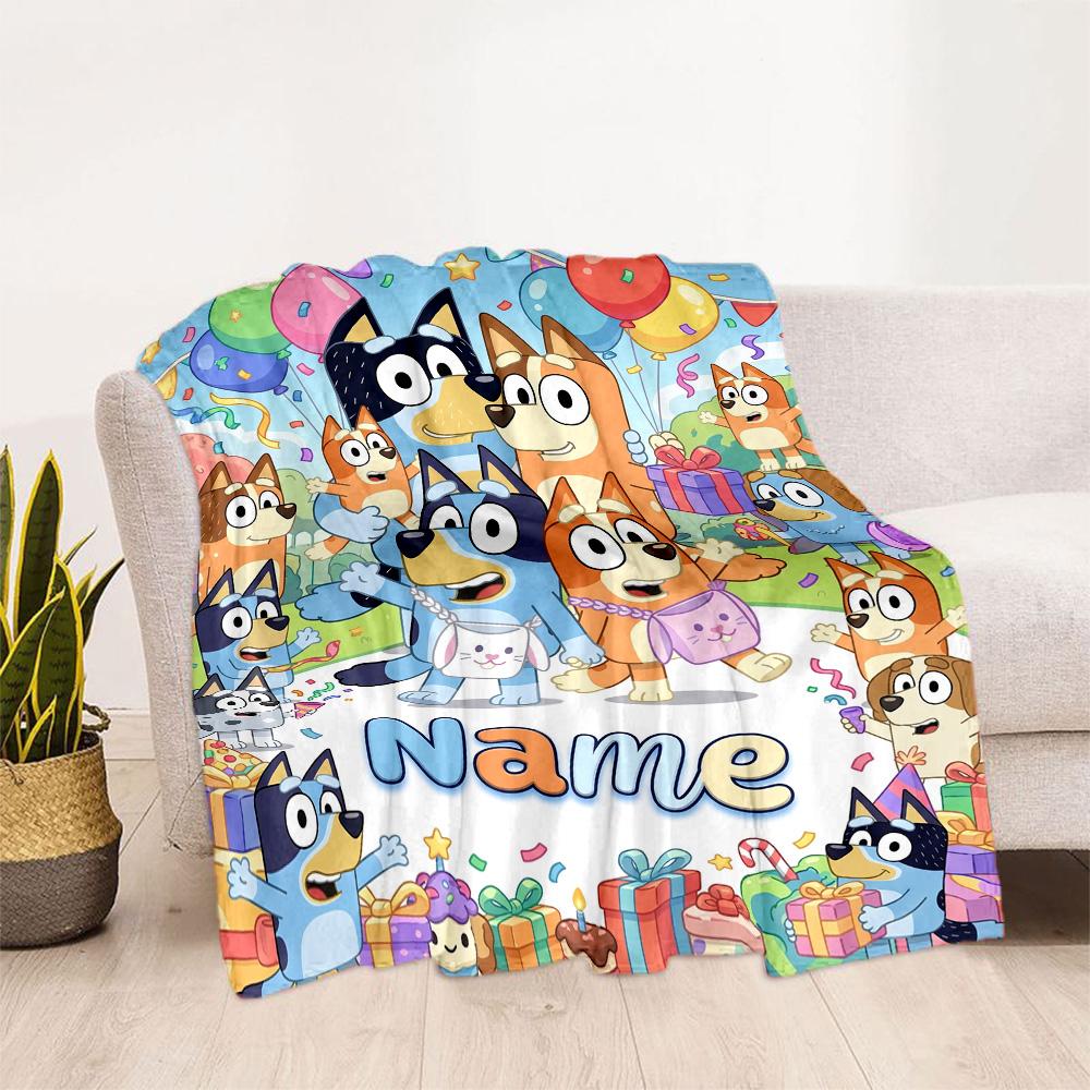 Bluey's Beach Adventure Customize Text Blanket Throw Personalized Blanket Warmthful Decor Perfect for Office Seaside Chair Office Chair All-Season Use