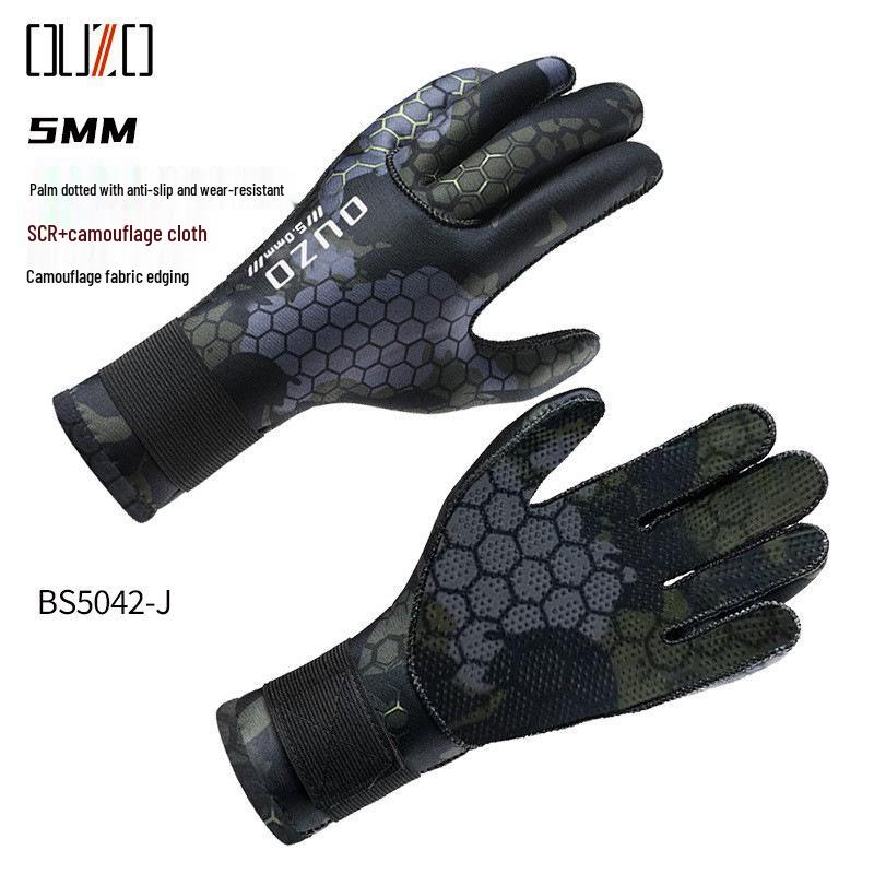 In-Stock Ouzo 5mm Thickened Warm Non-Slip Cut-Resistant Diving Gloves for Snorkeling, Surfing, and Fishing