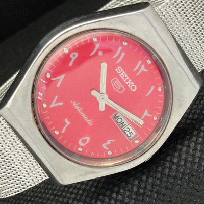 Б/У винтажные часы SEIKO 5 AUTOMATIC 6309A JAPAN MENS ARABIC RED 604-a314028-9
