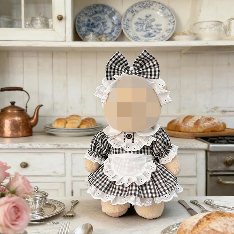 [Cloth Only] the Princess Style Clothes for 30cm Plush  Dolls, Checkered Puffy Skirt Set with Bow Headband.