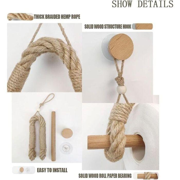 Porte‑papier toilette corde en jute auto‑adhésif style nautique industriel – 24,5 x 35 cm