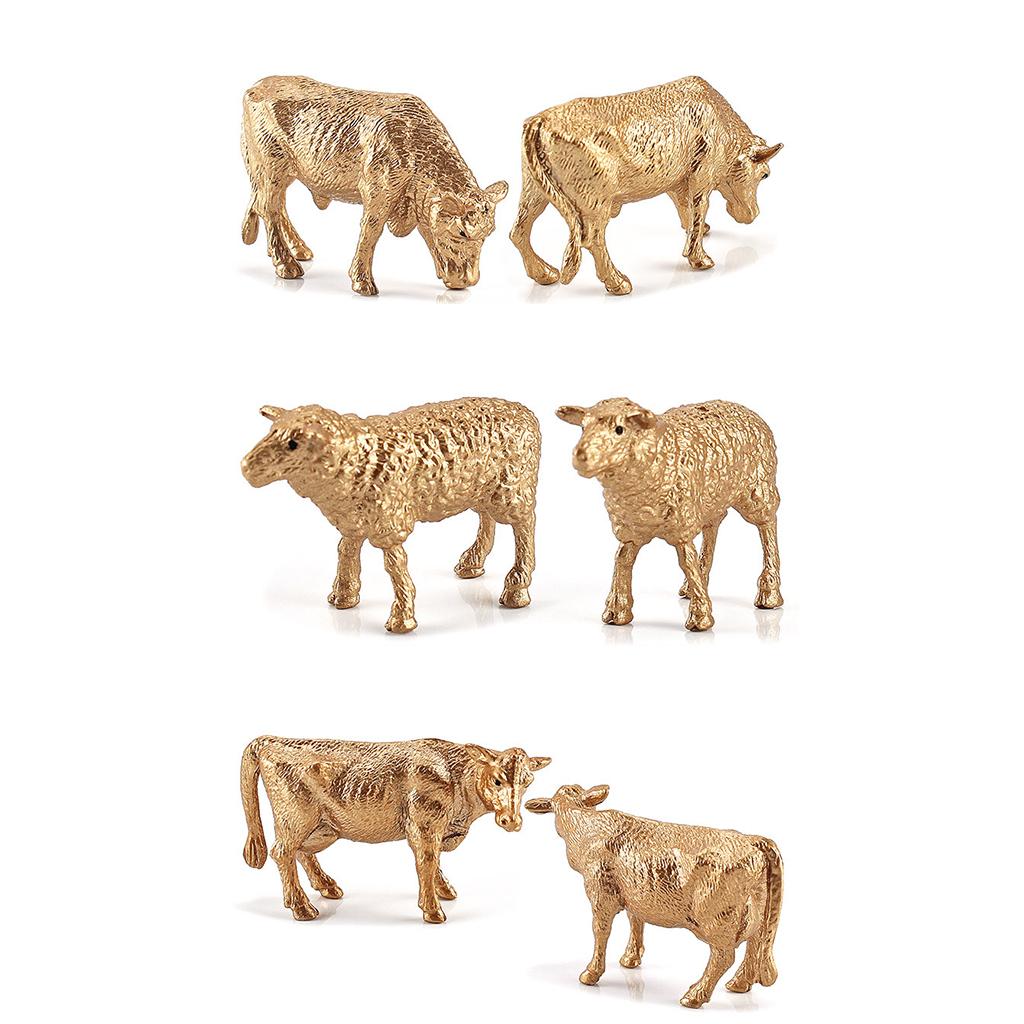 12 Pcs Poultry Animal Figures Simulation Model Golden Figurine Statue Chicken DuckGoose Cattle Educational Toys