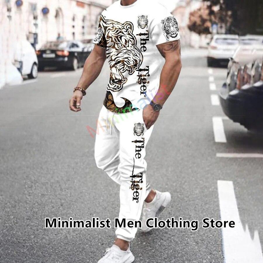New Summer Men's Trousers Tracksuit Set Sportwear 3d Print Short Sleeve T Shirt+long Pants 2 Piece Suit Men Outfits Clothes
