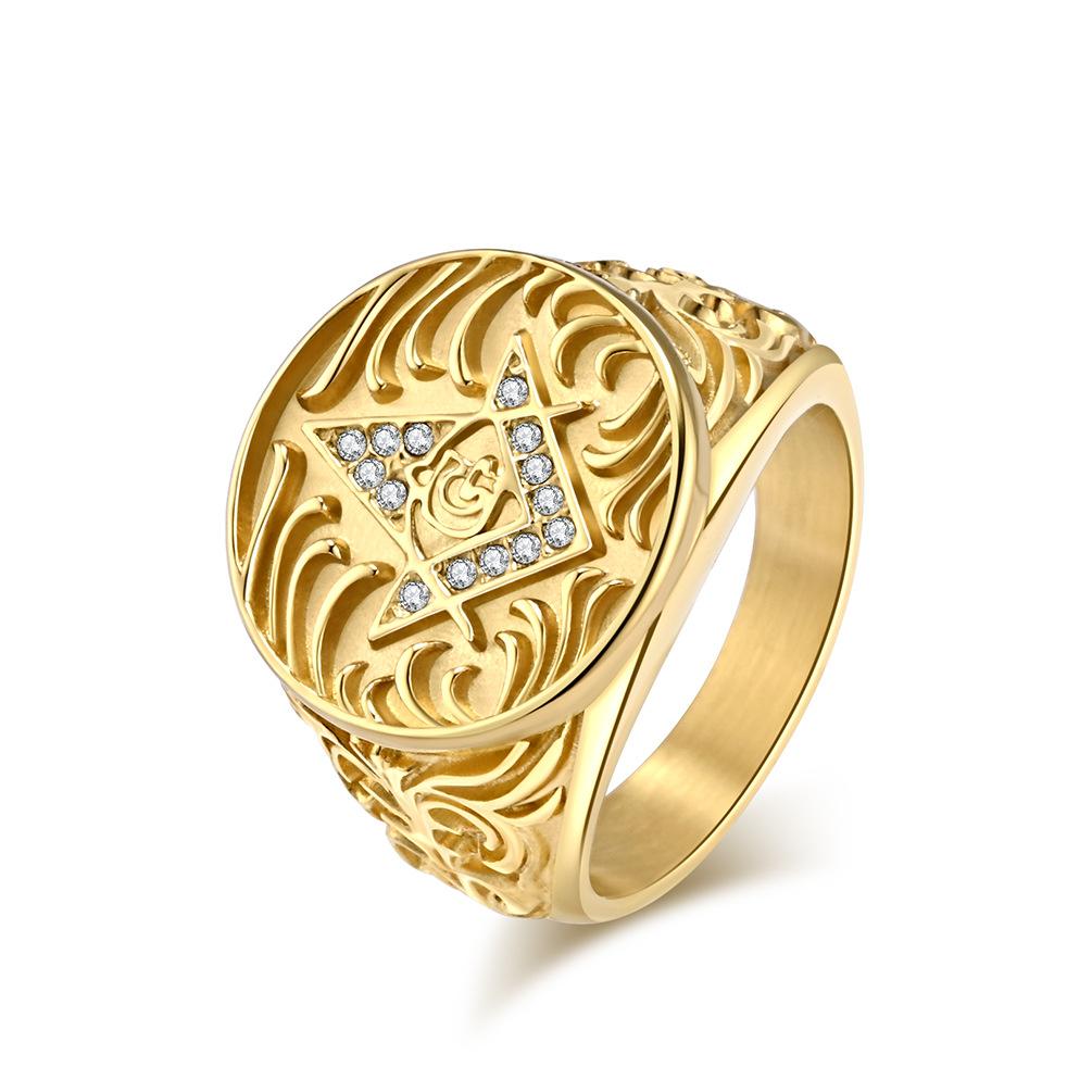 Винтажное масонское кольцо из титановой стали для мужчин, нишевое индивидуальное ювелирное изделие в стиле хип-хоп, мужское золотое кольцо на палец властного братства