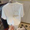 2023 Women's Fashionable Loose Slim White Cotton Print Short-Sleeve T-Shirt