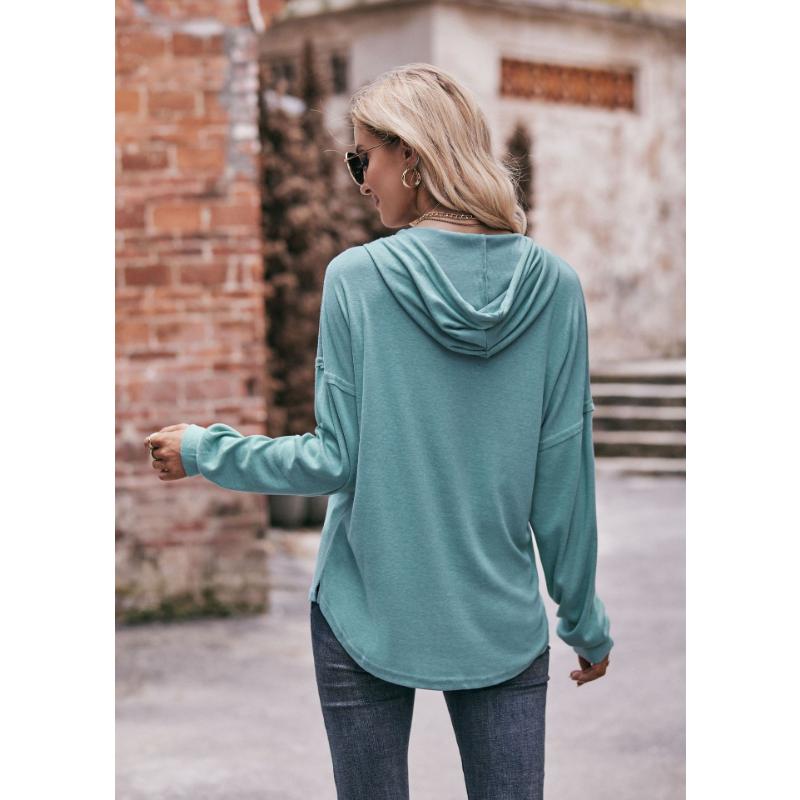 Весенне-осенняя женская толстовка с капюшоном, блузка, топ с длинными рукавами, повседневная свободная однотонная толстовка с капюшоном