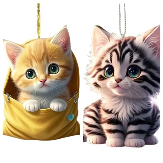 Acrylic 2D Cat Car Hanging Decoration Home Office Backpack Auto Rearview Mirror Cartoon Kitten Animal Hanging Ornament Pendant