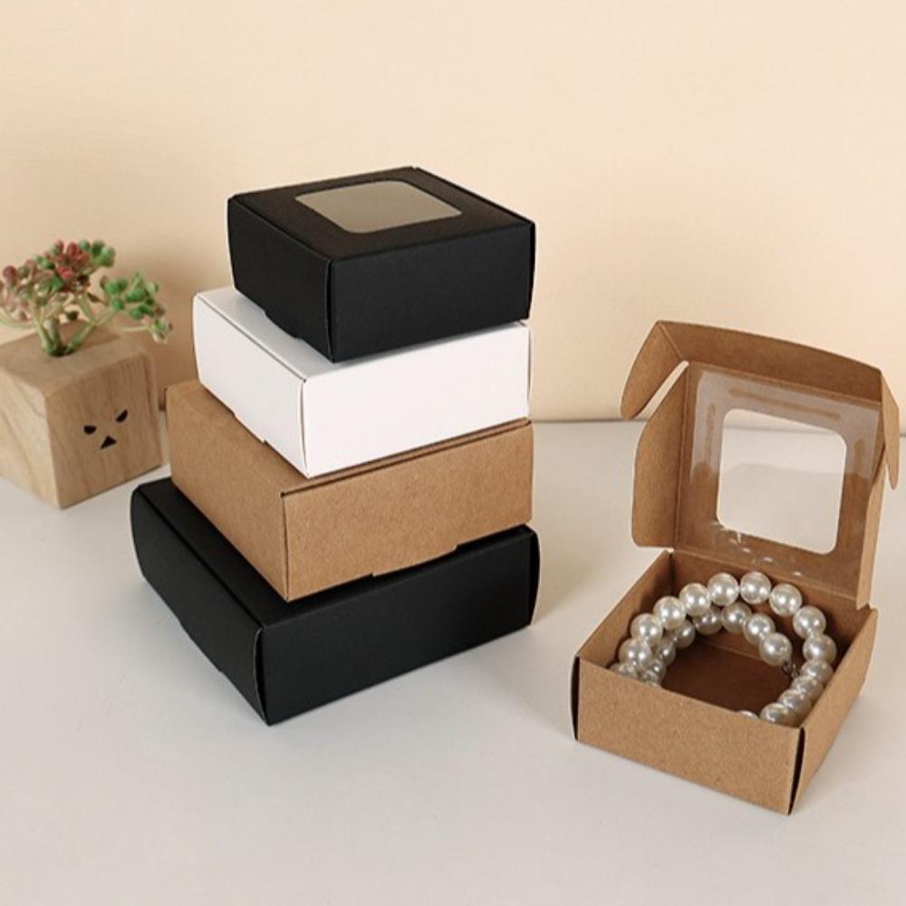 10pcs Kraft Paper Gift Box with Window Cookies Candy Packaging Box Wedding Birthday Party Supplies