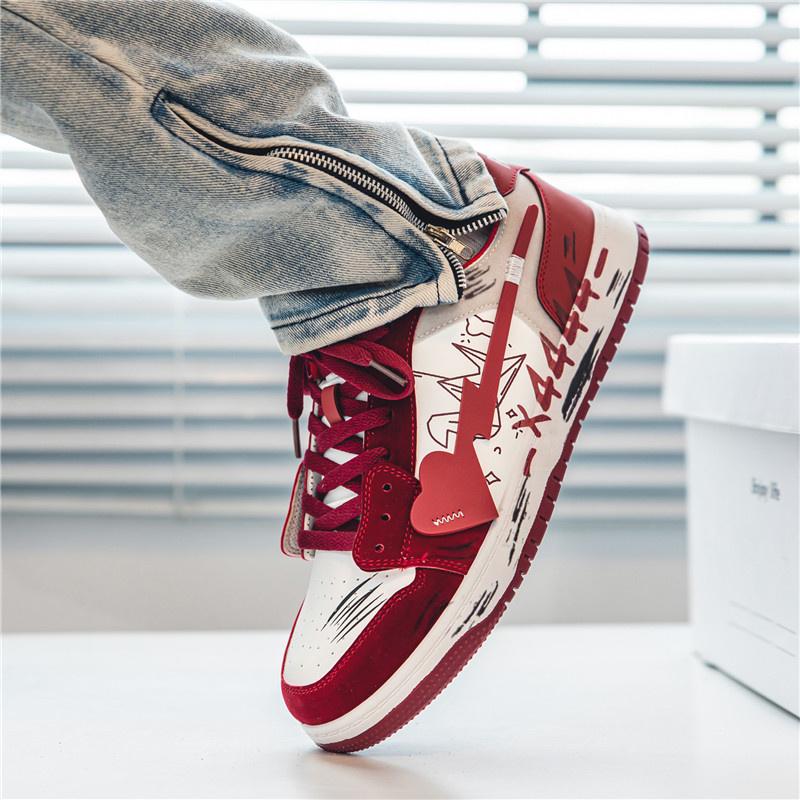2024 Spring Summer Trendy Red Men Casual Sneakers Lace-up Men's Designer Shoes Lightweight Male Flat Shoes Zapatillas Hombre