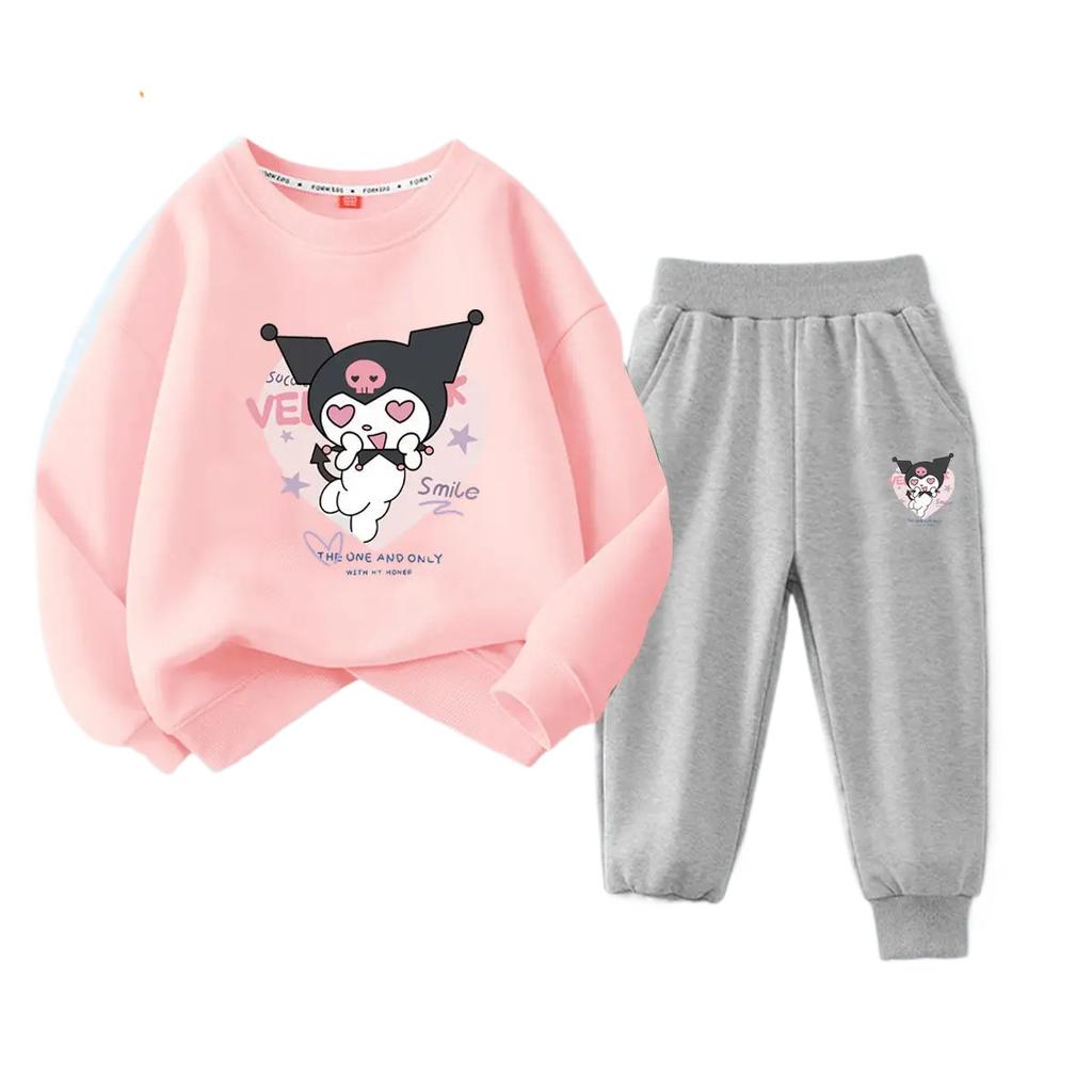2025 Комплекты детской одежды, детский костюм с капюшоном Cinnamoroll, костюмы для мальчиков, детские костюмы, толстовки с круглым вырезом Kuromi, топы + брюки, комплект из 2 предметов