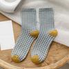 5Pairs Elastic Women Tube Sock Patchwork Grids Socks Sweet Checkered Cotton Socks  Slippers