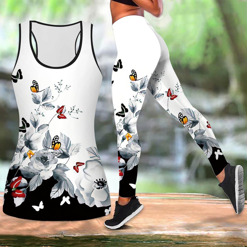 Гортензия Принт Йога Костюм для Женщин Модные Леггинсы Для Тренировок Фитнес Спорт Повседневный Комплект Йоги Спортивный Костюм