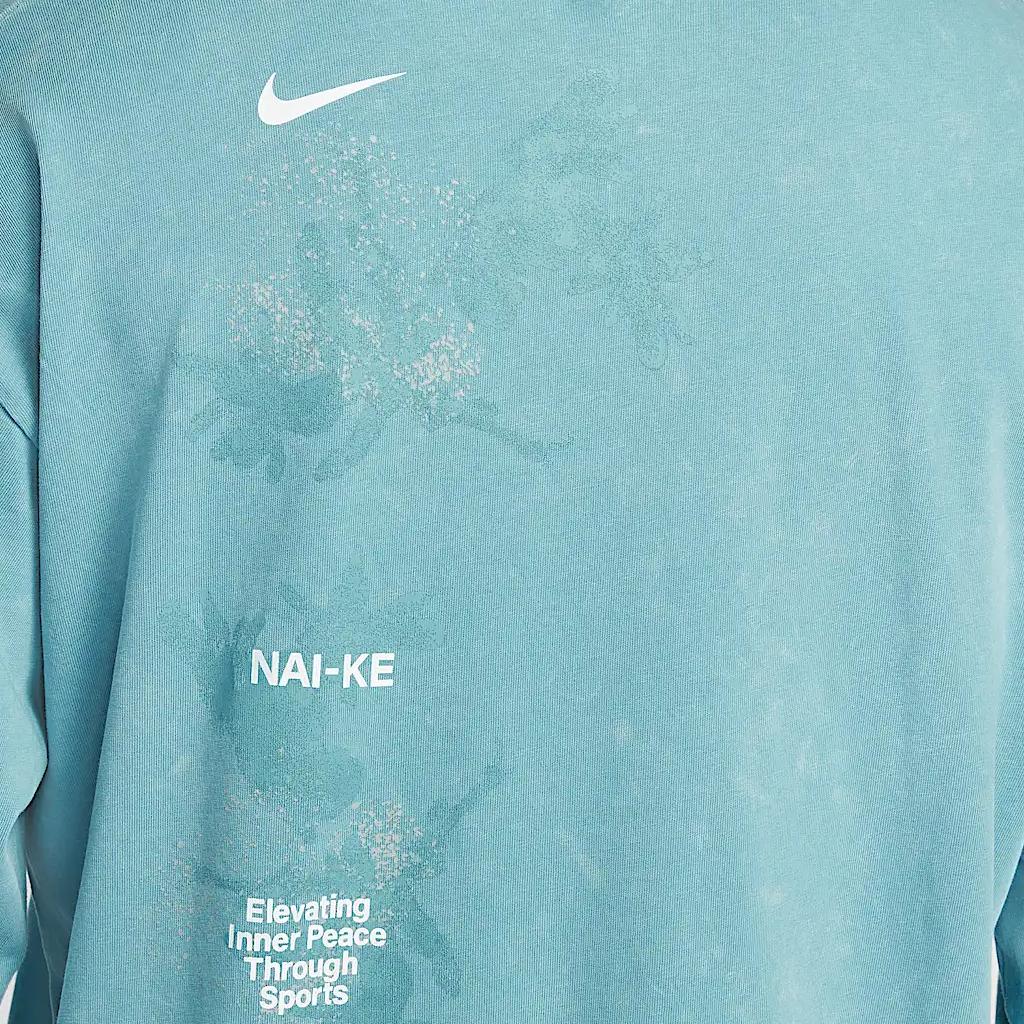 Nike Спортивная одежда Свободная Толстая Футболка с круглым вырезом Дофамин с длинным рукавом Мужские топы Джинсово-синий Зеленый HQ0893464