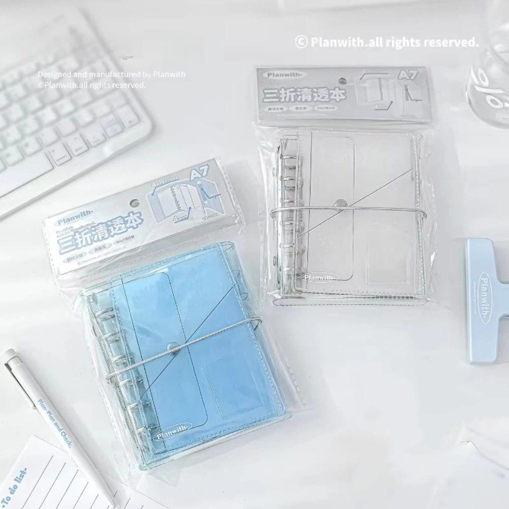 Ins A7 Refillable Notebook Tri-Fold PVC Loose Leaf Notebook Simplicity Style Clear Accordion Journal for Students