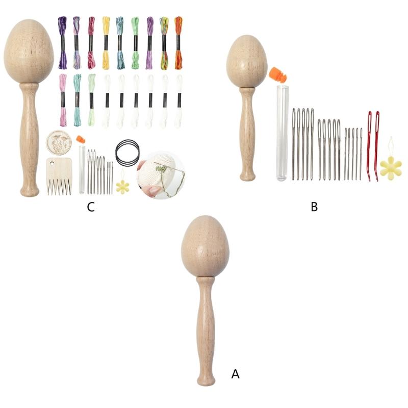 Darning Egg Wood Sewing Tool and Thread Needle Kits Patch Holes Repair for Socks Hats Pant Sweaters DIY Crafts