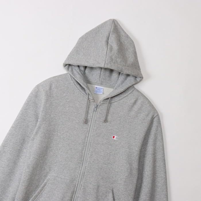 Champion Long Fleece Oxford Gray Men's Full-Zip Hoodie, Sleeve, Lining, One-Point Logo, Basic, C3-W104Z,