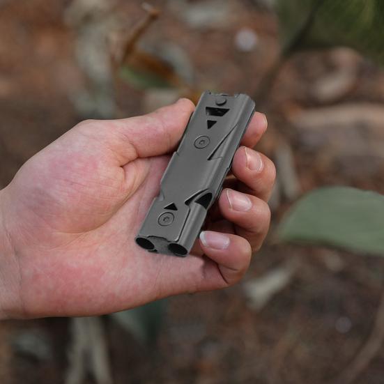 Уличный свисток для выживания с брелоком Двухтрубный 80-150 дБ Высокий децибел Свисток из нержавеющей стали