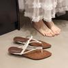 Остроносые французские туфли-клинья, ретро-крутые шлепанцы, женская уличная обувь, лето 2025, новинка, нишевые шлепанцы в римском стиле с тонким ремешком в елочку