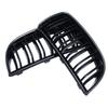 1 Pair Front Gloss Black 2 Line Double Slat Kidney Grille Grill For BMW E90 E91