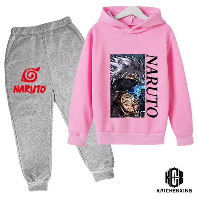 Комплект с капюшоном Наруто, детская одежда, одежда для маленьких девочек, повседневные свитера с капюшоном, детская одежда с капюшоном + брюки, 2 шт.