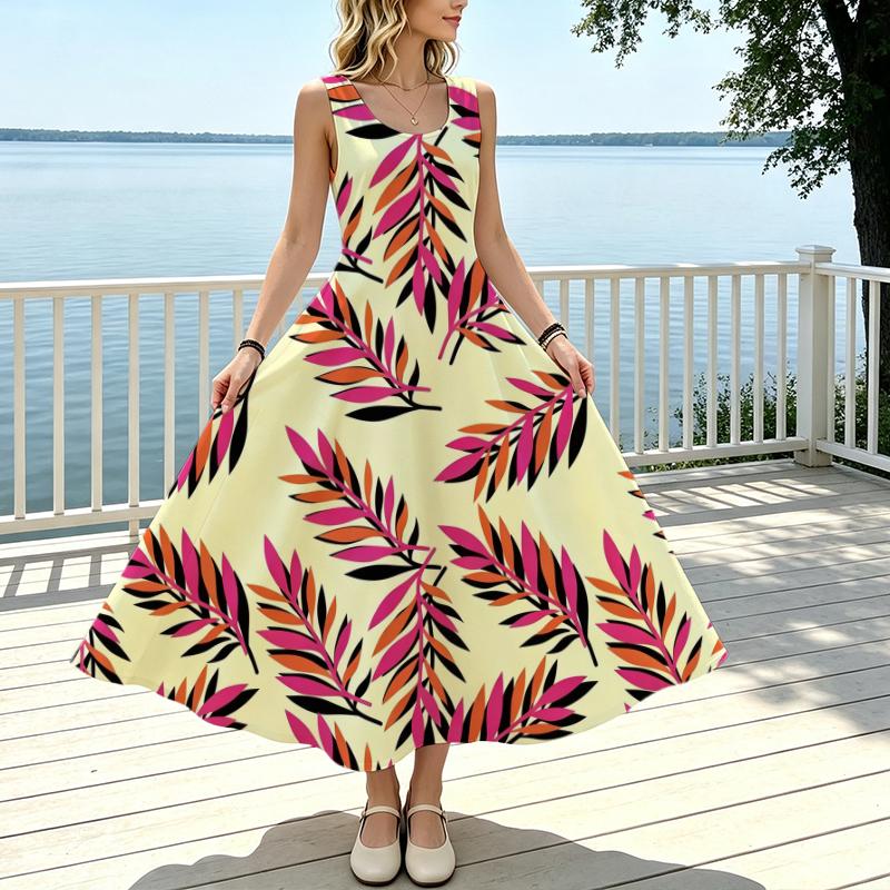 Summer Bohemian Floral Sleeveless Maxi Dress Loose Fit Comfortable Casual Long Dress for Vacation & Daily Wear