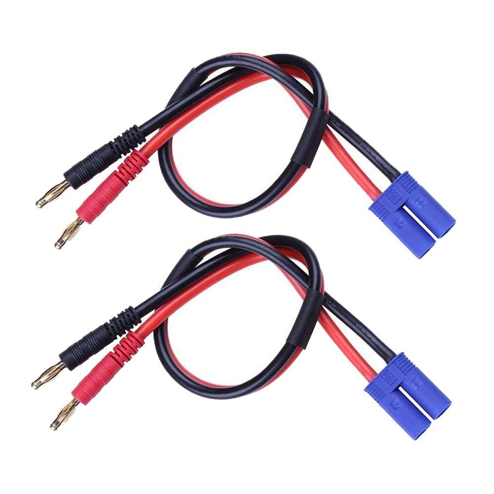 Boladge EC5 Plug Male Connectors Convert to 4mm Banana Plug Bullet Male Connector RC LiPo Battery Charging Cable 30cm 12awg Wire 2-Pack