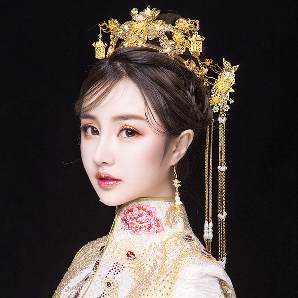 Роскошная свадебная корона для волос в китайском стиле для женщин в стиле ханьфу, ретро-корона для волос невесты, комплект ювелирных изделий