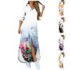 Women's Shirt Dress Sexy Casual Printed Long Sleeve Shirt Loose Slit Maxi Dress Button Collar